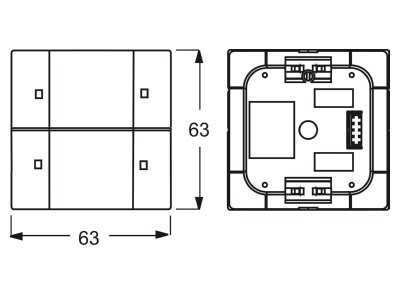Dimensional drawing Busch Jaeger 6126 02 885 EIB  KNX touch sensor 4 fold