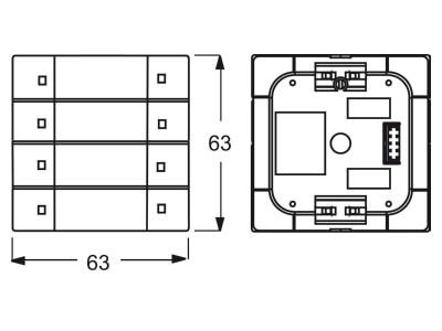 Dimensional drawing Busch Jaeger 6127 01 84 EIB  KNX push button sensor 4 fold with bus coupling unit
