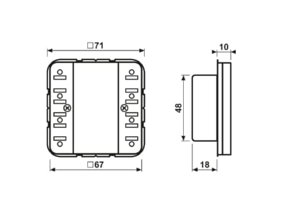 Dimensional drawing Jung CD 5072 TSM EIB  KNX touch sensor 4 fold