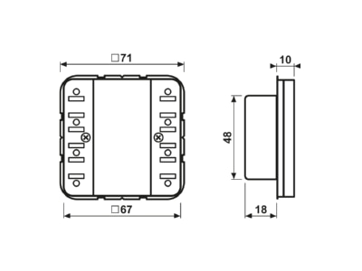 Dimensional drawing Jung CD 5074 TSM EIB  KNX touch sensor 8 fold