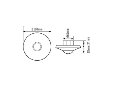 Maßzeichnung ESYLUX PD C 360i 8 KNX UP Decken Praesenzmelder KNX 360Grad RW ca 8m UP PD C360i 8 KNX UP ws