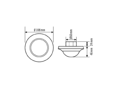 Maßzeichnung ESYLUX PD C 360i 24 KNX UP Decken Praesenzmelder KNX 360Grad RW ca 24m UP PD C360i 24KNX UP ws
