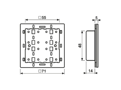 Masszeichnung Jung 4071 RF TSM KNX Funk Tastsensor Modul Adapterrahmen 1 fach