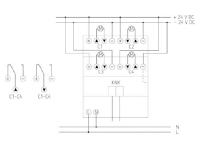 Circuit diagram Theben JMG 4 T 24V KNX EIB  KNX sunblind shutter actuator 12 ch 
