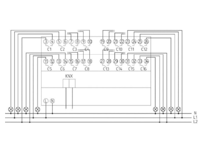 Circuit diagram Theben RM 16 S KNX EIB  KNX switching actuator 
