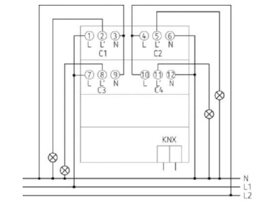 Circuit diagram Theben DM 4 2 T KNX EIB  KNX dimming actuator 10   800W 
