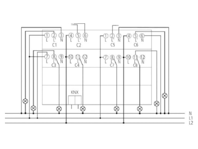 Schaltbild Theben DM 8 2 T KNX EIB  KNX Dimmaktor 8fach  8x200VA 