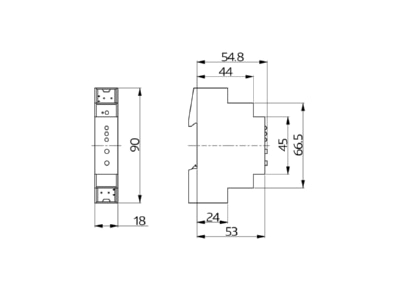 Dimensional drawing BEG LK TP KNX REG weiss KNX Area line coupler for bus system