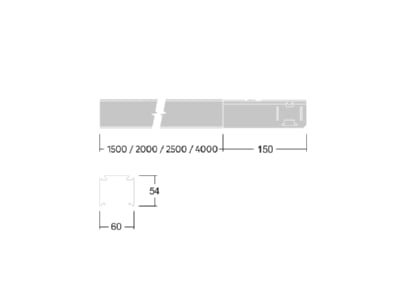 Dimensional drawing Zumtobel CONTUS T L2000 WH Support profile light line system 2000mm