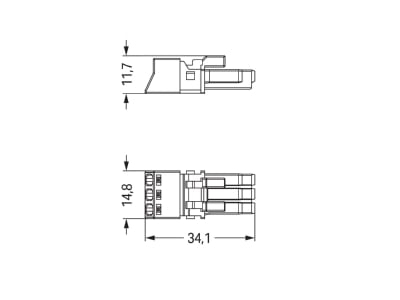 Dimensional drawing WAGO 890 203 Connector plug in installation 3x1 5mm 