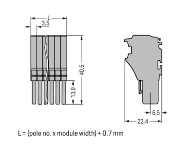 Dimensional drawing WAGO 2020 103 Terminal strip 3 p 0 14   1 5mm 