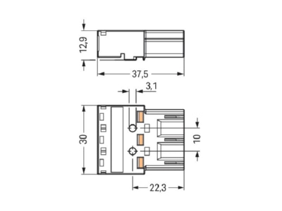 Dimensional drawing WAGO 770 253 Connector plug in installation