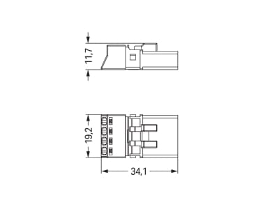 Dimensional drawing WAGO 890 254 Connector plug in installation