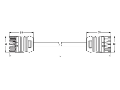 Dimensional drawing WAGO 771 9985 006 301 Patch cord building installation 5 pole