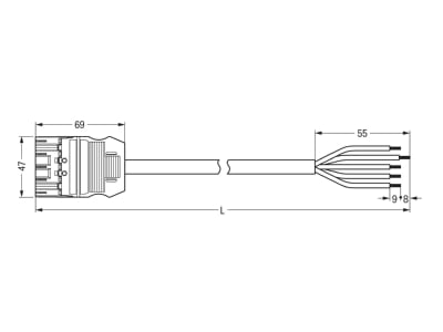 Dimensional drawing WAGO 771 9985 207 201 Patch cord building installation 5 pole