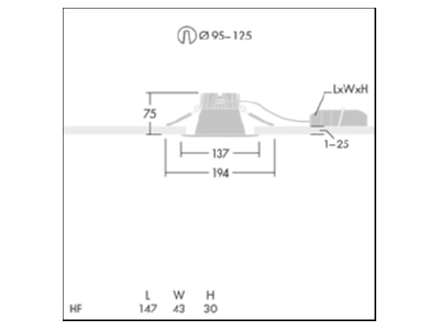 Dimensional drawing Zumtobel CETUS3S1500 840HFRWH Downlight spot floodlight