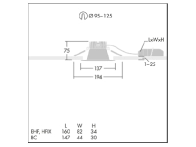 Dimensional drawing Zumtobel CETUS3S800 840EHFRWH Downlight spot floodlight