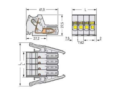 Dimensional drawing WAGO 831 3106 037 000 Terminal strip 6 p 0 5   10mm 