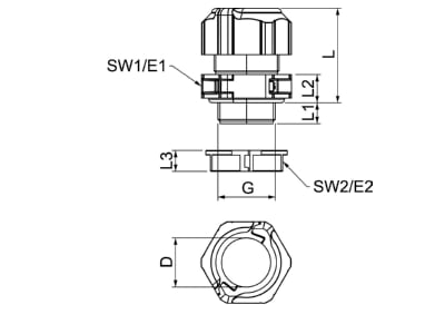 Mazeichnung 1 OBO V TEC TB25 Kabelverschraubung teilbar  mit Gegenm 