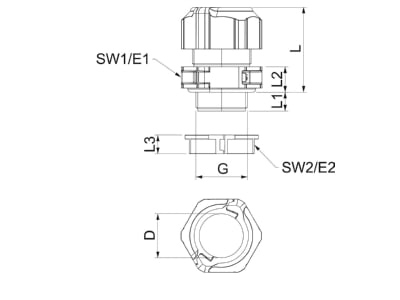 Mazeichnung 2 OBO V TEC TB25 Kabelverschraubung teilbar  mit Gegenm 