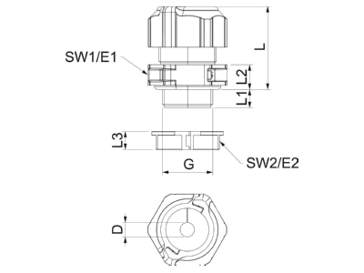Mazeichnung 2 OBO V TEC TB25 09 11 Kabelverschraubung teilbar  mit Gegenm 