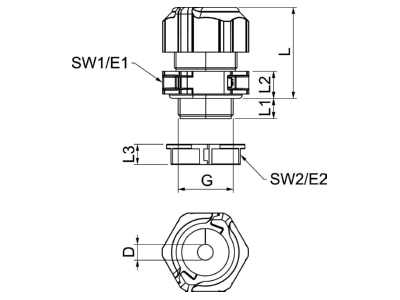 Mazeichnung 2 OBO V TEC TB25 11 13 Kabelverschraubung teilbar  mit Gegenm 