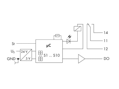 Circuit diagram WAGO 857 642 Timer relay 0 1   360000s DC 24V
