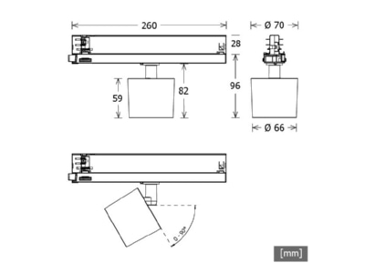 Mazeichnung LTS ORYOT10193045Dsilber LED Stromschienenstrahler 3000K DALI