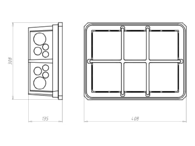 Dimensional drawing Kaiser 1297 34 Concrete building mounted box 408x308mm