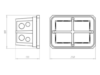 Dimensional drawing Kaiser 1298 37 Concrete building mounted box 258x188mm