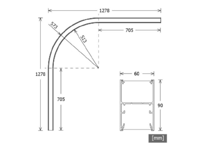 Mazeichnung LTS LKDIP060R05 090OAGsi Curved Pendelprofil silber