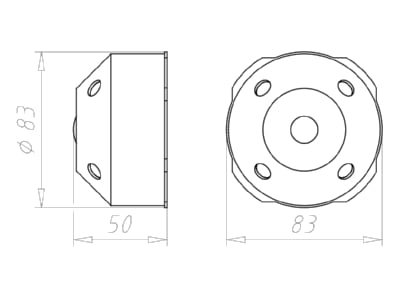 Dimensional drawing Kaiser 9798 77 Hollow wall mounted box 83x83mm D 83mm