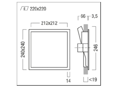 Mazeichnung Zumtobel KAVA Q220  60817064 LED Wandeinbauleuchte 4000K KAVA Q220 60817064