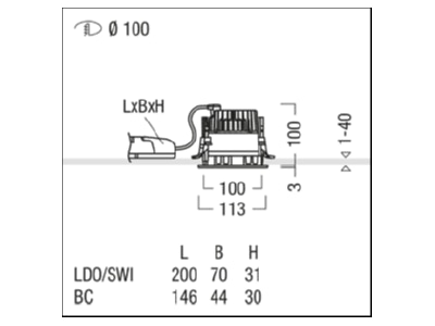 Mazeichnung Zumtobel PANOS EVO  62915767 LED Deckeneinbauleuchte 830 PANOS EVO 62915767