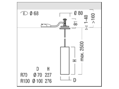 Mazeichnung Zumtobel P INF RCWH  60510480 LED Pendelleuchte 940 P INF RCWH 60510480