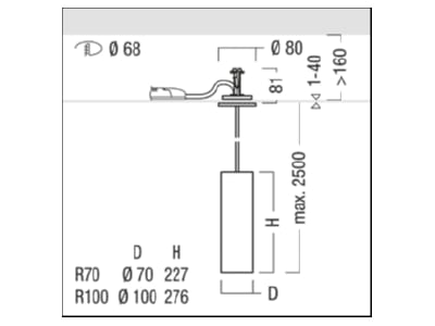 Mazeichnung Zumtobel P INF RCWH  62920285 LED Pendelleuchte 930 P INF RCWH 62920285