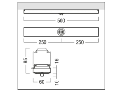 Dimensional drawing Zumtobel RESCLITE P  42188735 Emergency luminaire 3 3W IP20 RESCLITE P 42188735