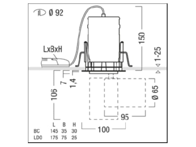 Dimensional drawing Zumtobel SUP2 R L R  60819132 Downlight spot floodlight SUP2 R L R 60819132