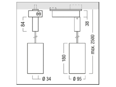 Dimensional drawing Zumtobel V2 P M2500  60510469 Pendant luminaire LED not exchangeable V2 P M2500 60510469