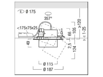 Mazeichnung Zumtobel V2 R L2800  60716758 LED Einbaustrahler 927 65 V2 R L2800 60716758