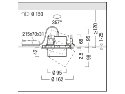 Mazeichnung Zumtobel V2 R M2500  60716722 LED Einbaustrahler 927 65 V2 R M2500 60716722