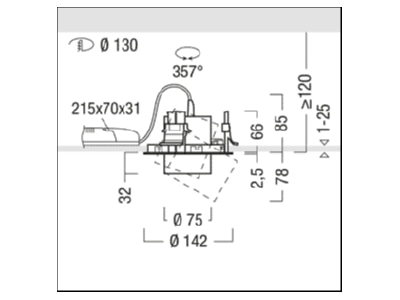 Mazeichnung Zumtobel V2 R S1200  60716720 LED Einbaustrahler 927 65 V2 R S1200 60716720