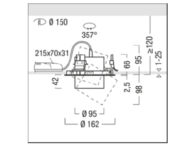 Mazeichnung Zumtobel V2 R S1200  60716771 LED Einbaustrahler 927 65 V2 R S1200 60716771