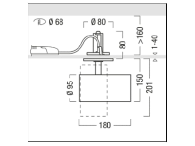 Dimensional drawing Zumtobel V2 SRM2500  62916667 Downlight spot floodlight V2 SRM2500 62916667