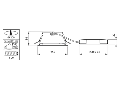 Dimensional drawing Philips Licht DN470B LED  79328900 Downlight spot floodlight