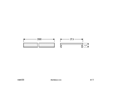 Dimensional drawing EVN KAMR200 Aluminium profile cover opal 200cm