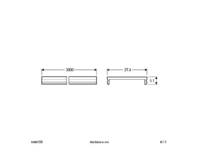 Dimensional drawing EVN KAMR300 Aluminium profile cover opal 300cm