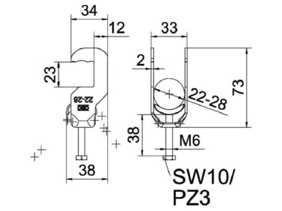 Mazeichnung OBO BS RS1 M 28 FT Buegelschelle 22 28mm