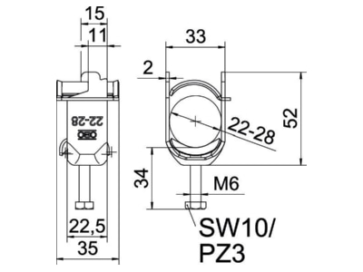 Mazeichnung OBO BS SAS M 28 A2 Buegelschelle 22 28mm